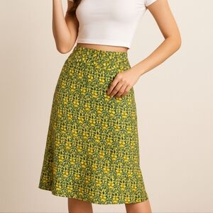 Silk Tova Celine Midi Vintage Skirt Floral Yello Size Medium  90s